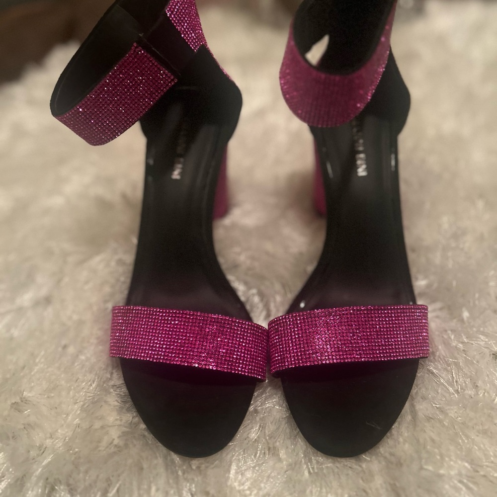 Glittery Purple High Heel Sandals with Ankle Straps